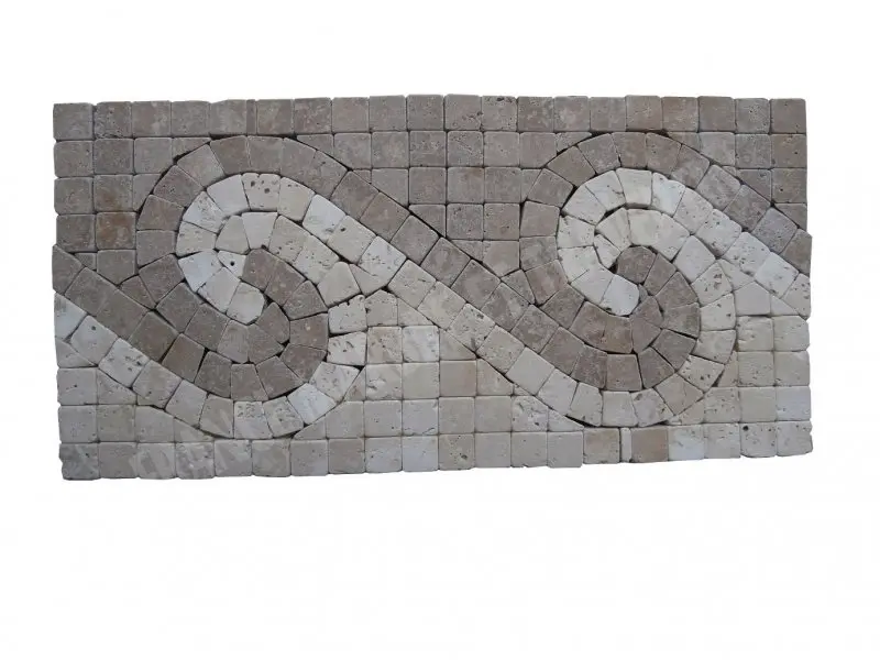 [1027] Travertin Beige - Noce Frise Mosaïque 30x15 cm 