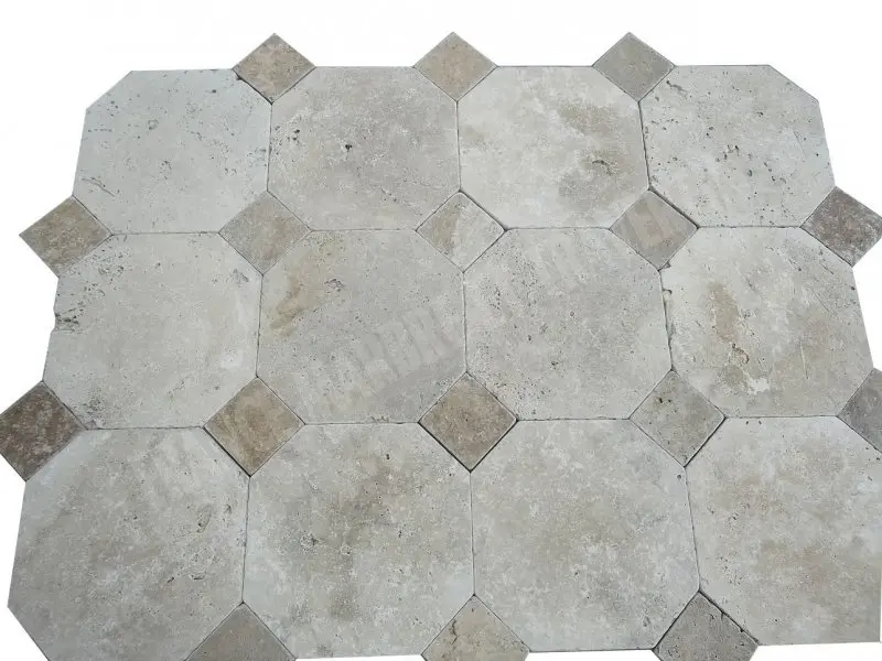 Travertin Beige et Noce Hexagone 30x30 cm 