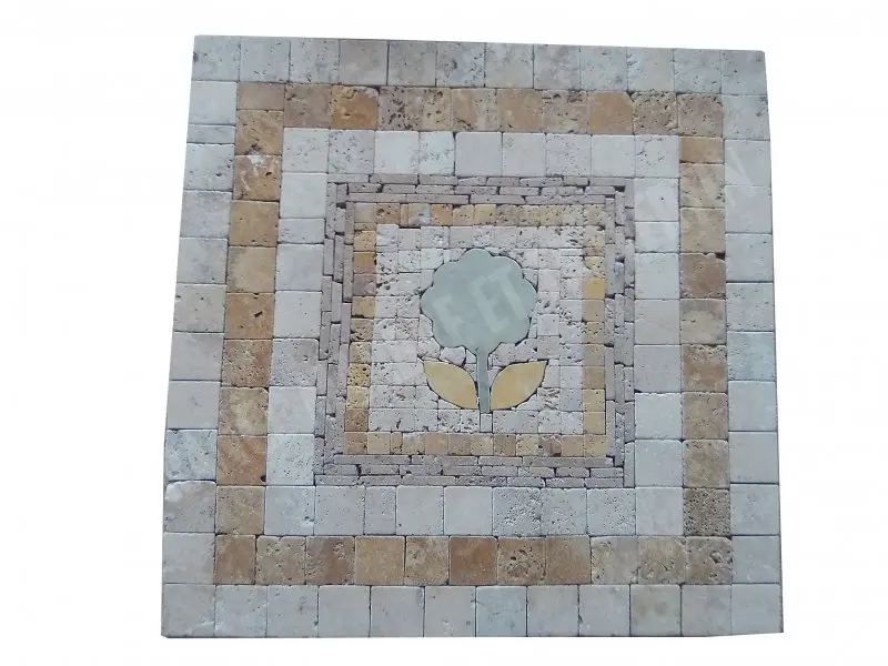 [1094] Travertin Multicolore Rosace Arbre 61x61 cm 