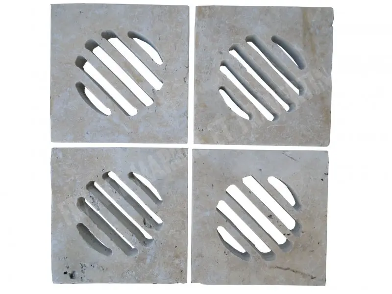 Travertin Beige Grille Siphon Rainure 18x18 cm 