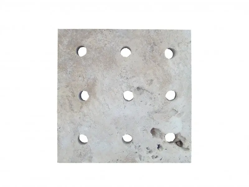 Travertin Beige Grille Siphon Perforé 18x18 cm 