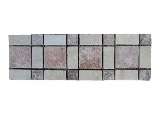 [1279] Travertin Rose & Beige Carré Frise 30x10 cm 