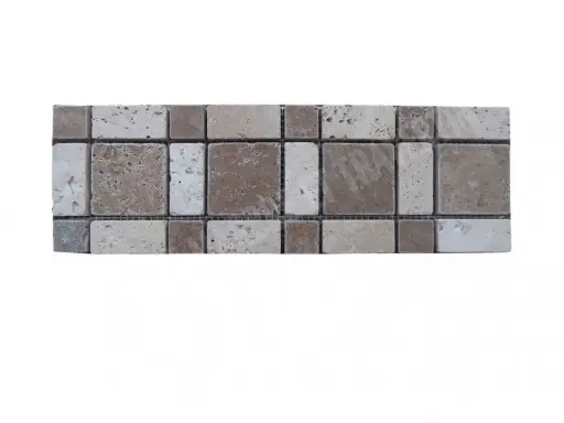 [1004] Travertin Beige & Noce Frise Carré 30x10 cm 
