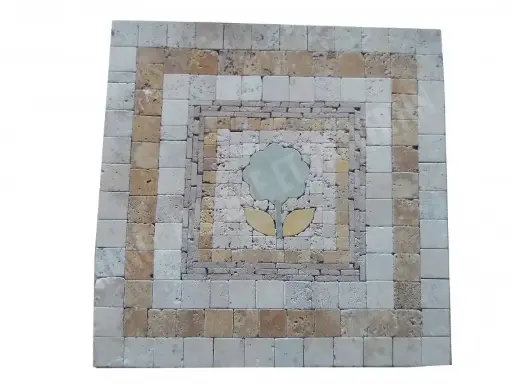 [1094] Travertin Multicolore Rosace Arbre 61x61 cm 